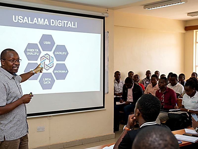 Samuel Mwaura teaching computer literacy in Kirinyaga